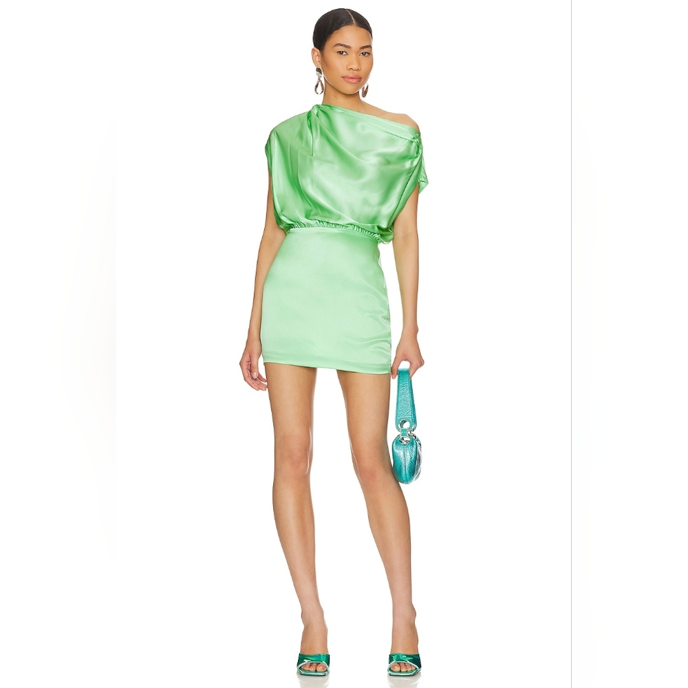 11. NWT THE SEI X REVOLVE 100% SILK ASYMMETRICAL DRAPED MINI DRESS IN MINT